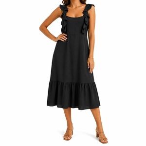 BCBG Paris Black Ruffle Strap Tiered Midi Dress XL Sleeveless Flowy